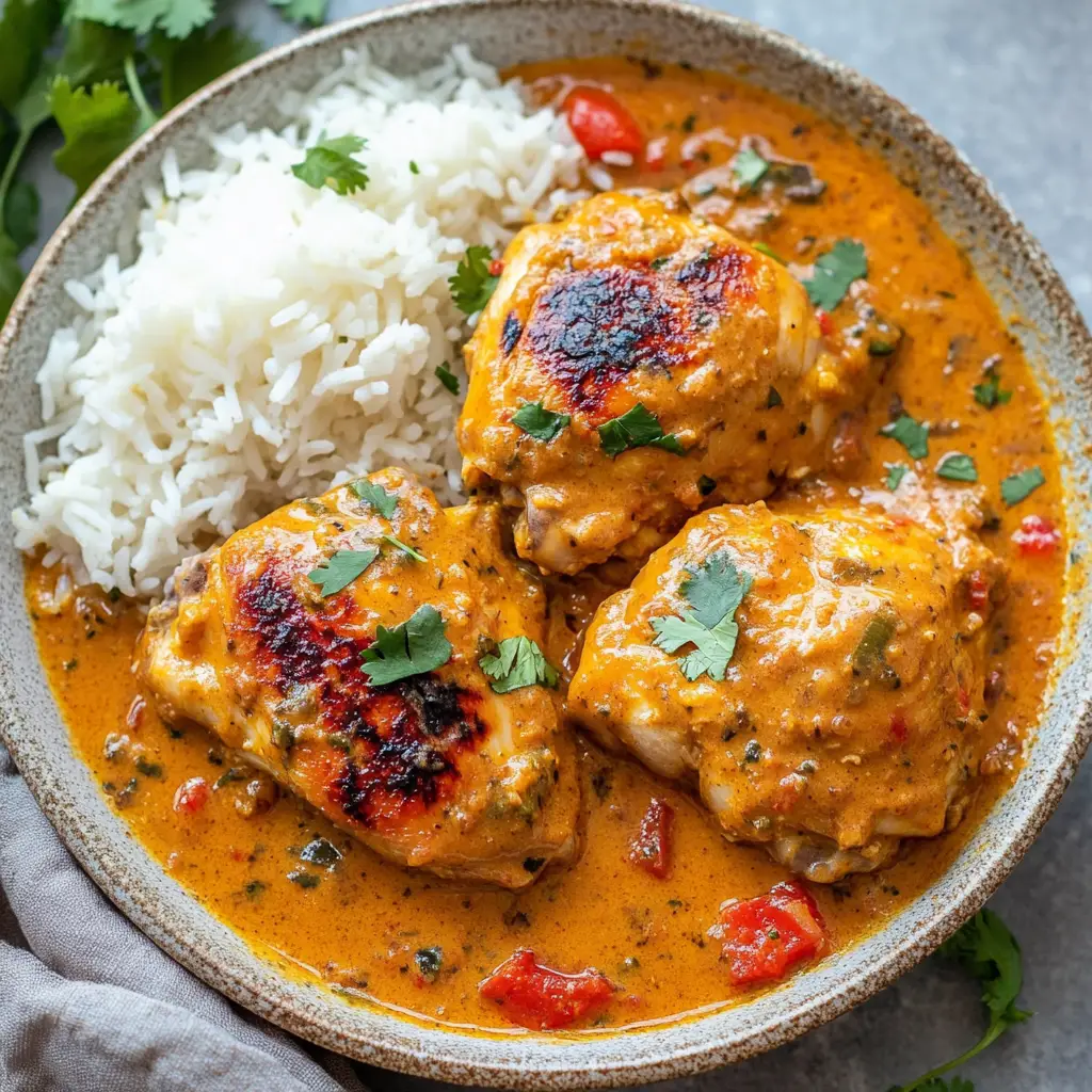 Pollo al curry tradicional, jugoso y sabroso