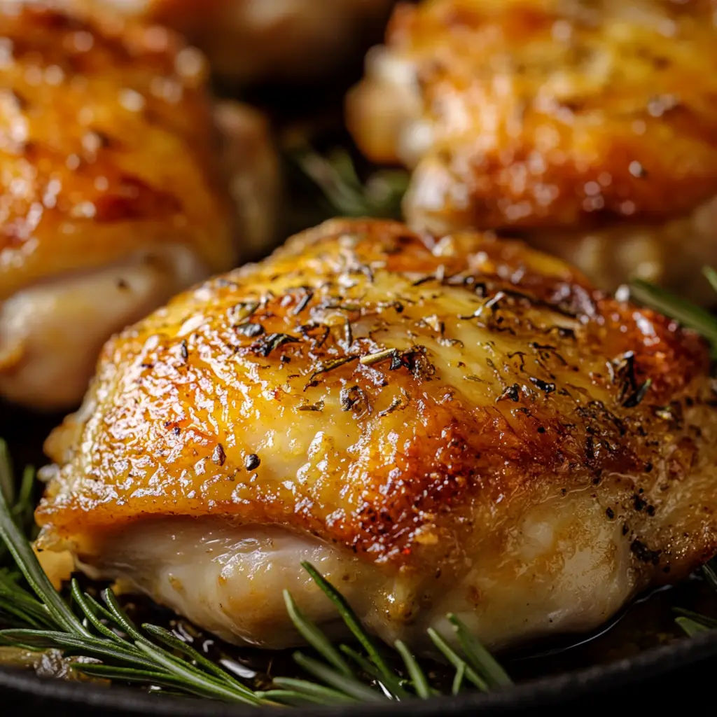 Muslos de pollo al horno, dorados y jugosos