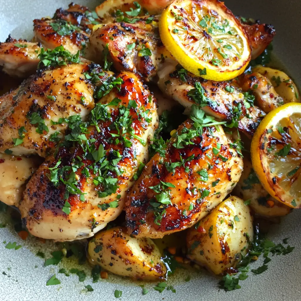 Pollo al horno con limón y hierbas, jugoso y perfectamente dorado