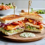 Sándwich club de pollo crujiente con col, bacon y pan tostado