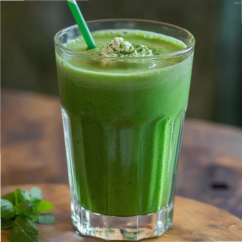 Milkshake de San Patricio servido en vasos grandes con hojas de menta y albahaca frescas.