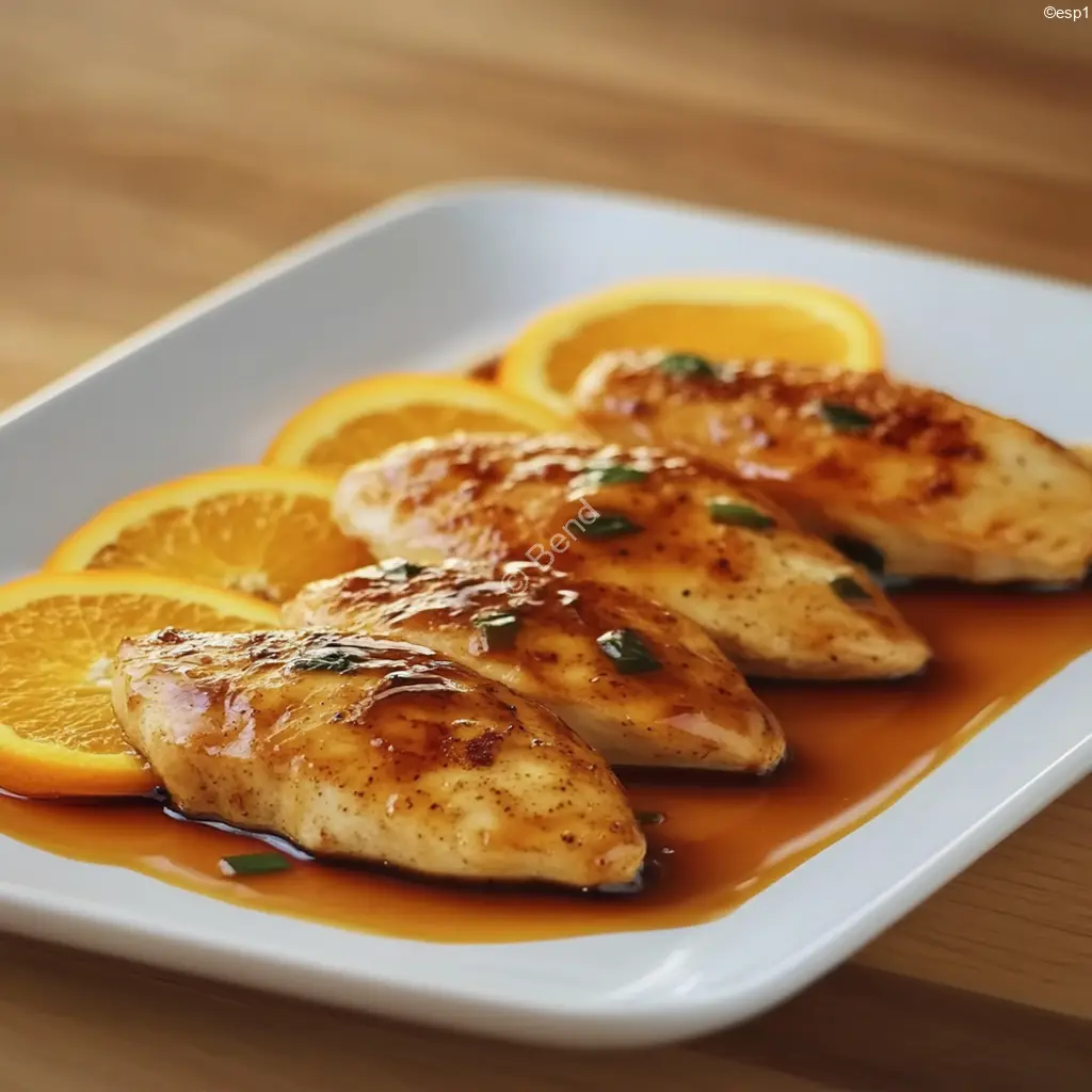 Pechugas de pollo glaseadas con naranja, miel y salsa de soja