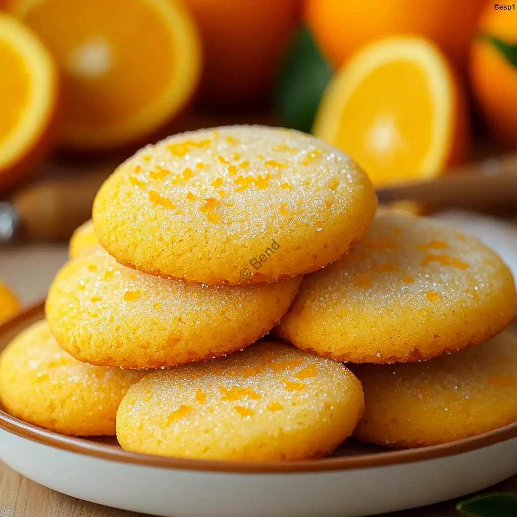 Galletas caseras de naranja con azúcar en una bandeja blanca