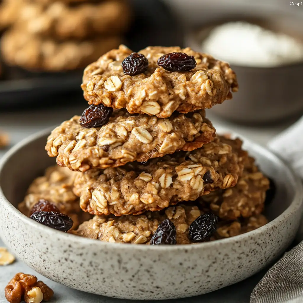Galletas de avena sin azúcar con nueces y pasas sobre una bandeja